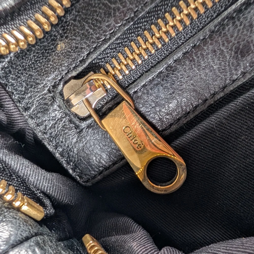 Chloe Black Leather Shoulder Bag with Gold Accents - Picture 3 of 11